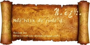 Náhlik Árpád névjegykártya